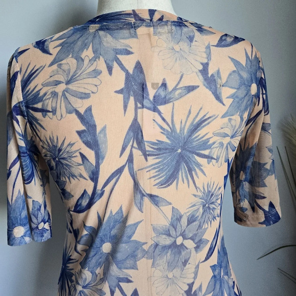 Anthropologie, New, Porridge Mesh Blue Floral Half Sleeve Top, Size Medium - Picture 8 of 12